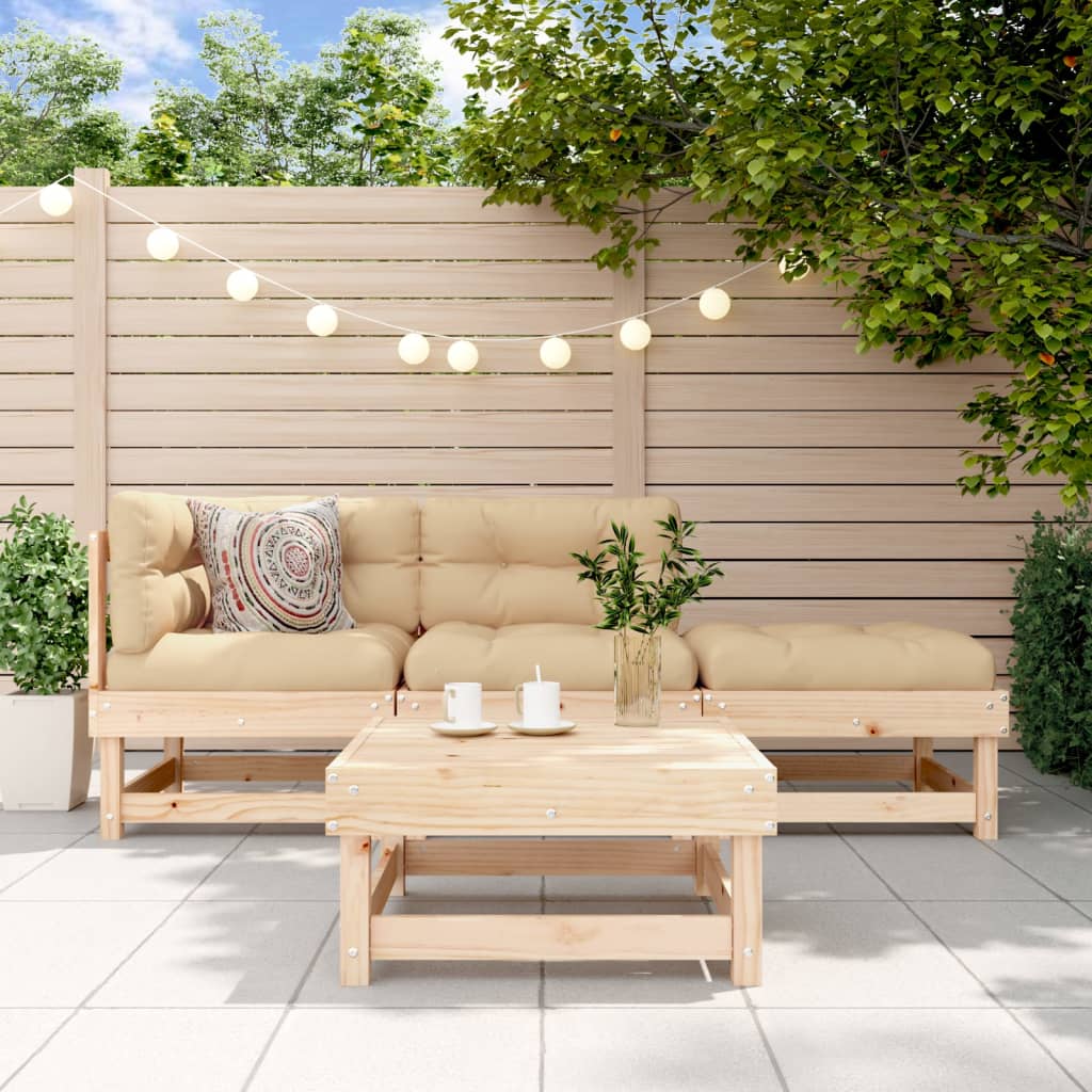 4-tlg. Garten-Lounge-Set Weiß Massivholz Kiefer