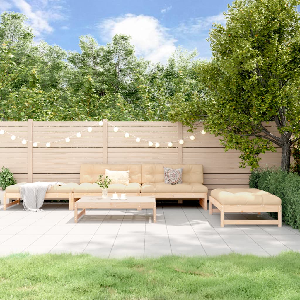 5-tlg. Garten-Lounge-Set Weiß Massivholz Kiefer