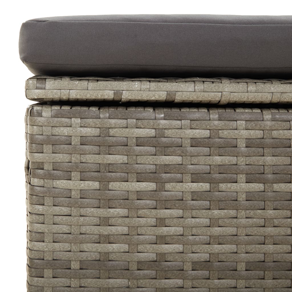 vidaXL Gartenhocker mit Kissen Grau 55x55x30 cm Poly Rattan