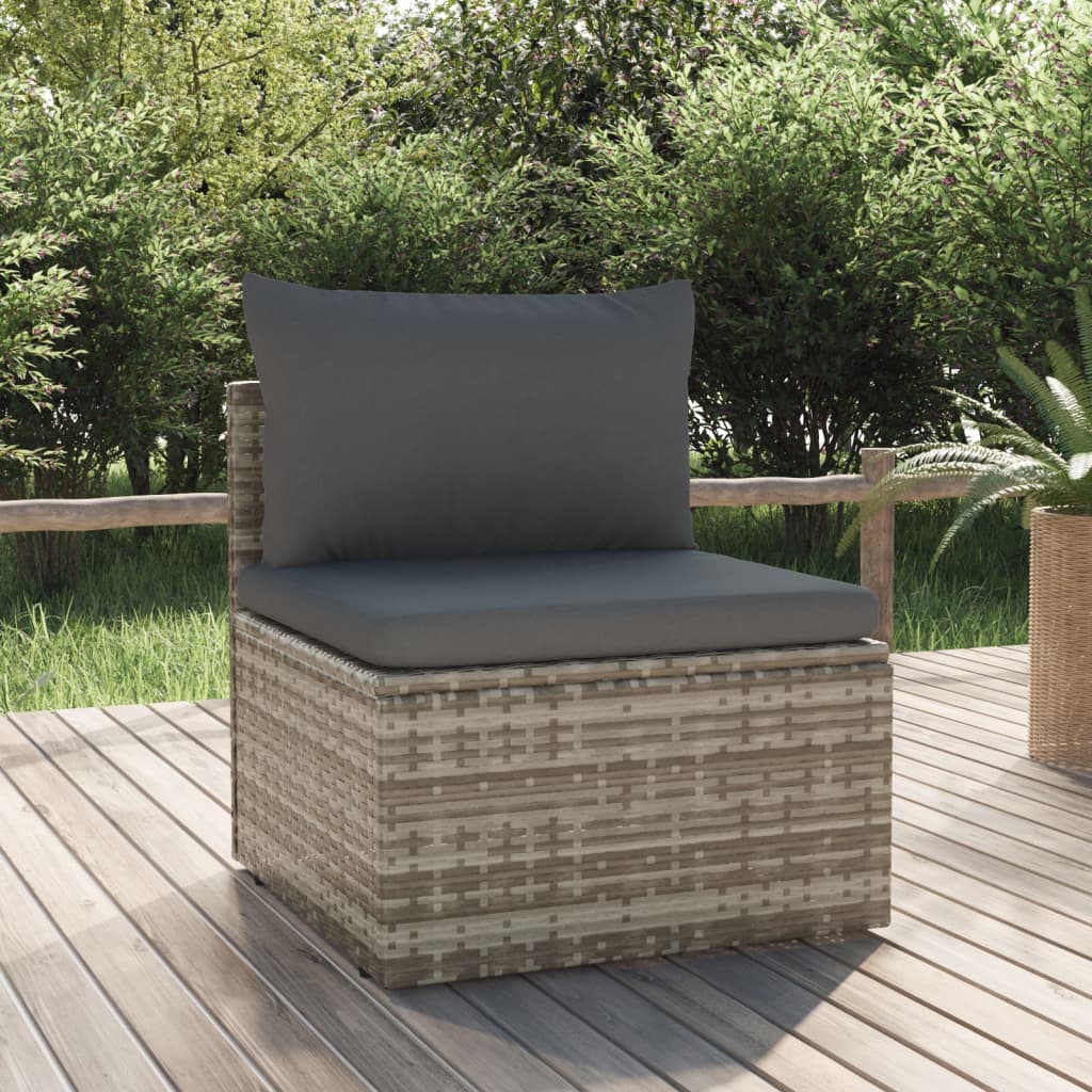 Gartenhocker mit Kissen Grau 55x55x30 cm Poly Rattan