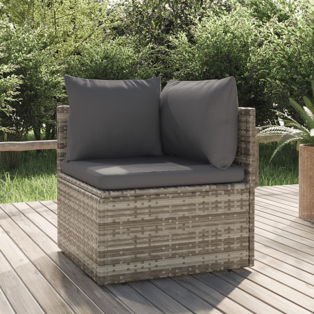 Gartenhocker mit Kissen Grau 55x55x30 cm Poly Rattan