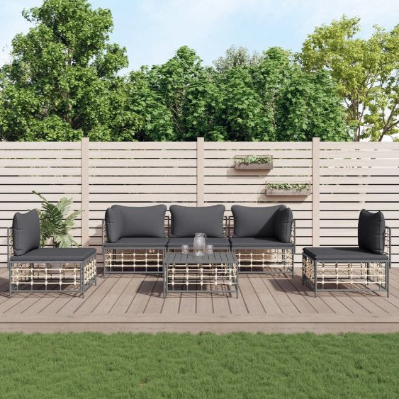 vidaXL 4-tlg. Garten-Lounge-Set mit Kissen Anthrazit Poly Rattan