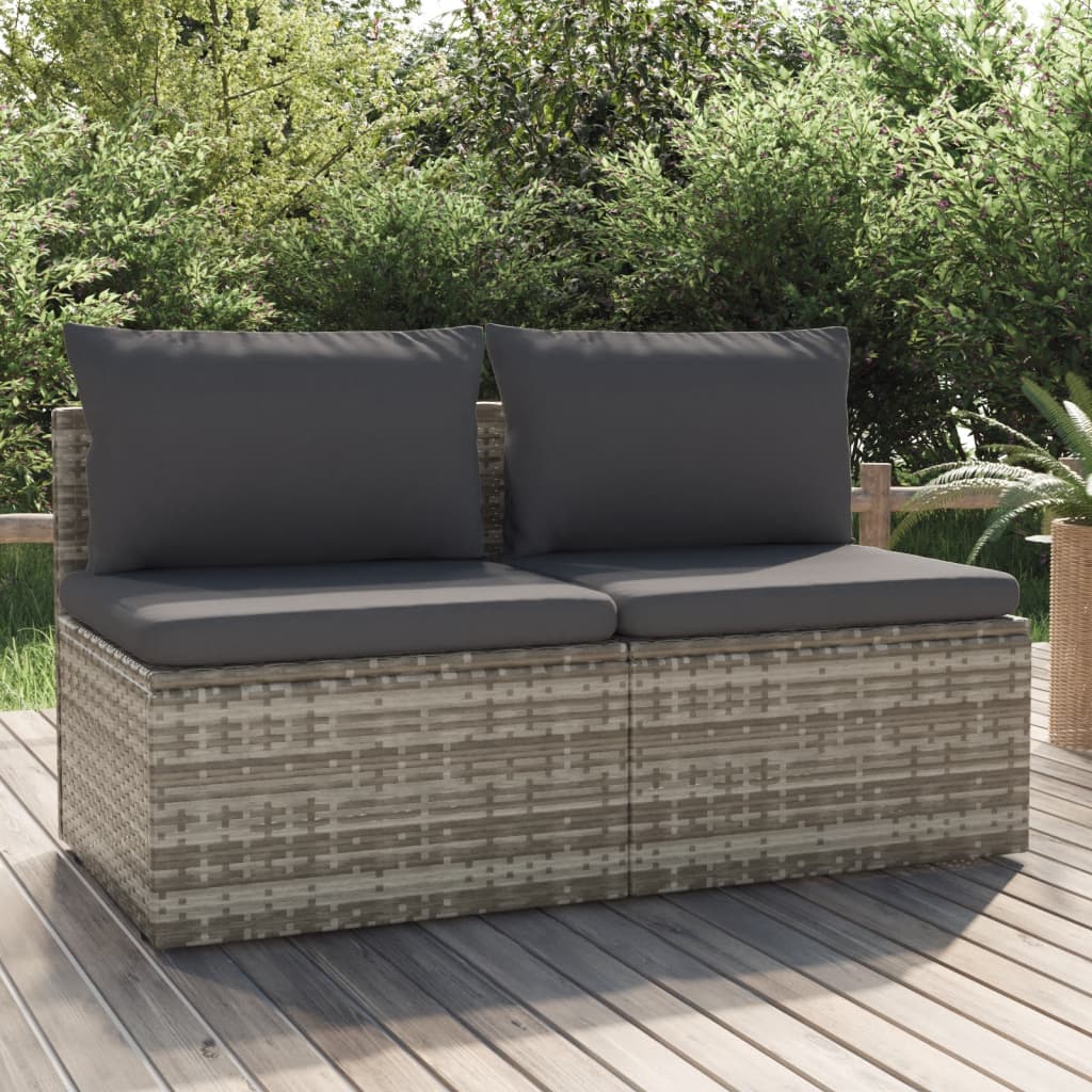 Gartenhocker mit Kissen Grau 55x55x30 cm Poly Rattan