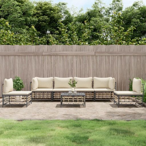 vidaXL 4-tlg. Garten-Lounge-Set mit Kissen Anthrazit Poly Rattan
