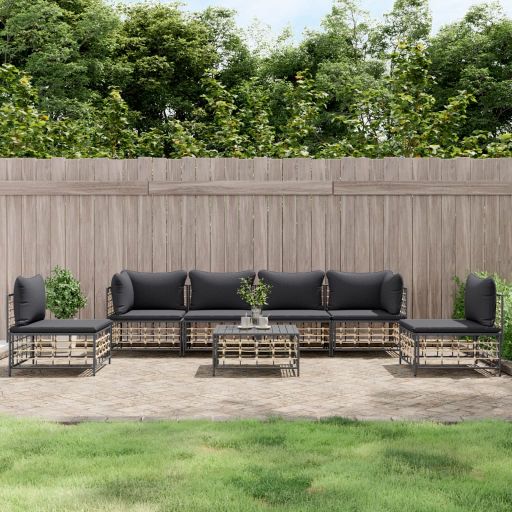 vidaXL 4-tlg. Garten-Lounge-Set mit Kissen Anthrazit Poly Rattan