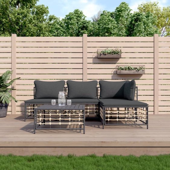 vidaXL 3-tlg. Garten-Lounge-Set mit Kissen Anthrazit Poly Rattan
