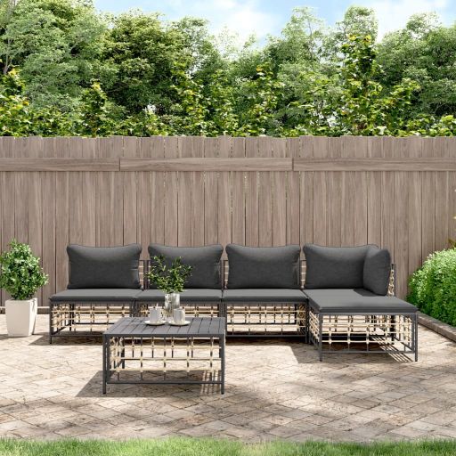 vidaXL 3-tlg. Garten-Lounge-Set mit Kissen Anthrazit Poly Rattan