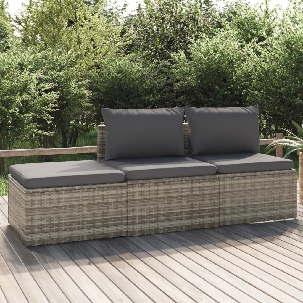 Gartenhocker mit Kissen Grau 55x55x30 cm Poly Rattan
