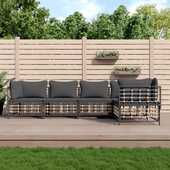 vidaXL 3-tlg. Garten-Lounge-Set mit Kissen Anthrazit Poly Rattan