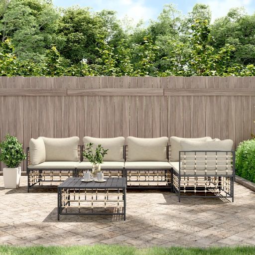 vidaXL 3-tlg. Garten-Lounge-Set mit Kissen Anthrazit Poly Rattan