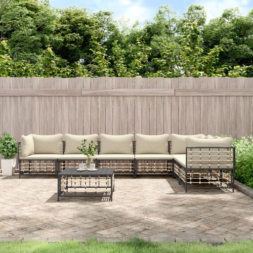 vidaXL 3-tlg. Garten-Lounge-Set mit Kissen Anthrazit Poly Rattan