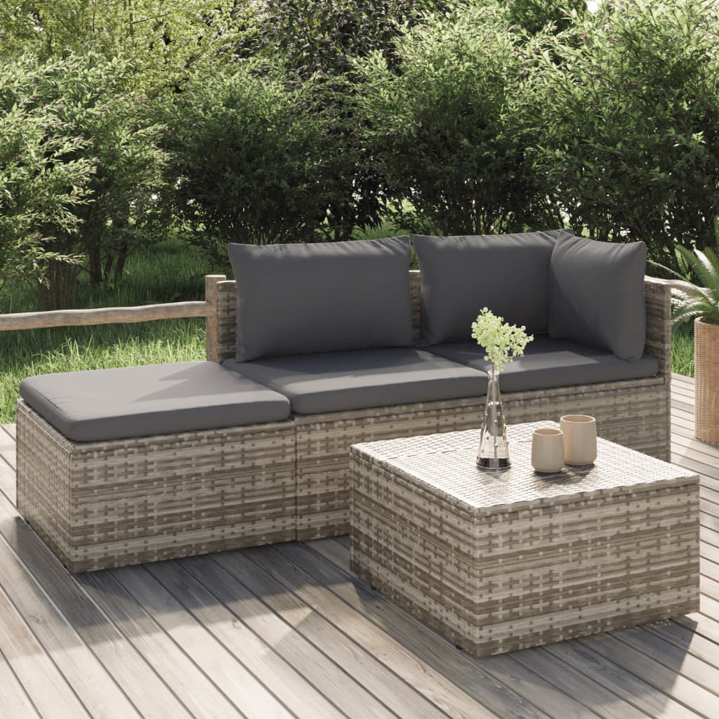 Gartenhocker mit Kissen Grau 55x55x30 cm Poly Rattan