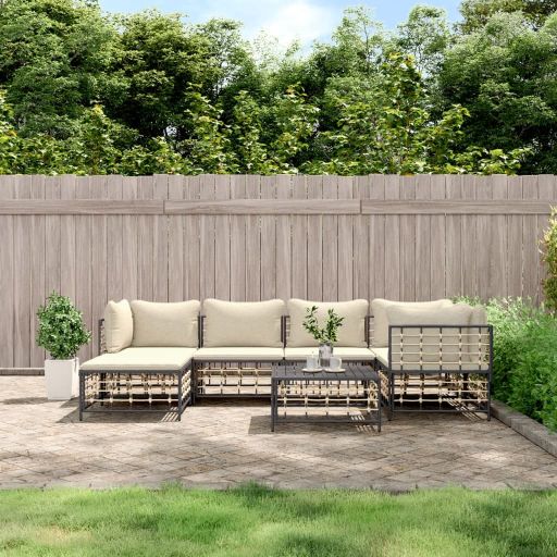 vidaXL 6-tlg. Garten-Lounge-Set mit Kissen Anthrazit Poly Rattan