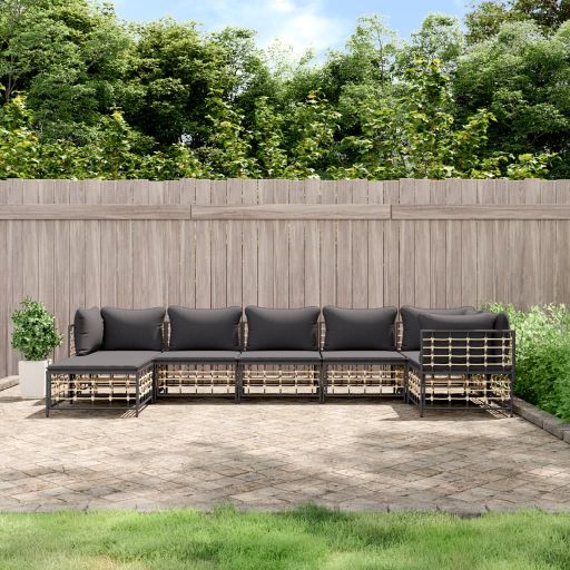 vidaXL 6-tlg. Garten-Lounge-Set mit Kissen Anthrazit Poly Rattan