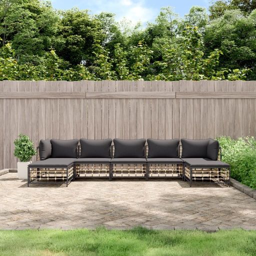 vidaXL 6-tlg. Garten-Lounge-Set mit Kissen Anthrazit Poly Rattan