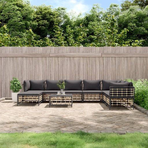 vidaXL 6-tlg. Garten-Lounge-Set mit Kissen Anthrazit Poly Rattan