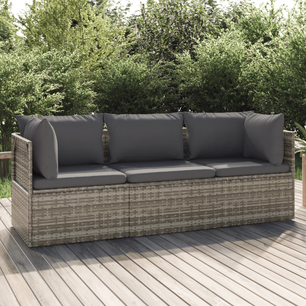Gartenhocker mit Kissen Grau 55x55x30 cm Poly Rattan