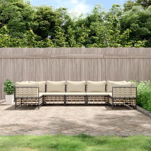 vidaXL 6-tlg. Garten-Lounge-Set mit Kissen Anthrazit Poly Rattan
