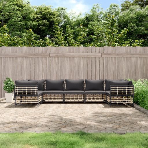 vidaXL 6-tlg. Garten-Lounge-Set mit Kissen Anthrazit Poly Rattan