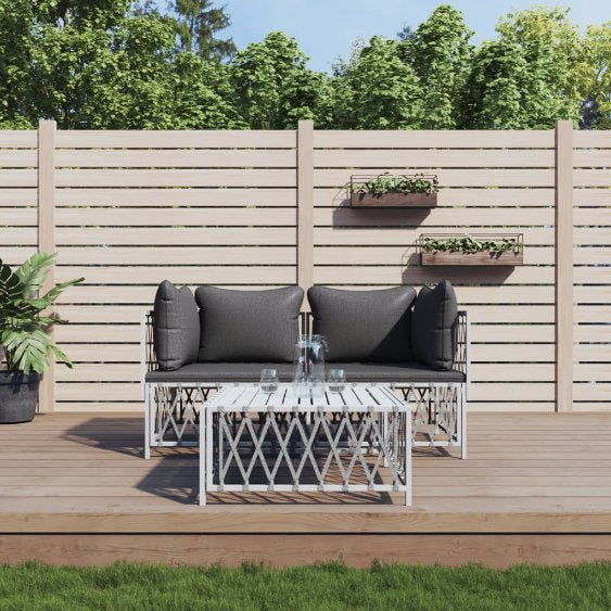 2-tlg. Garten-Lounge-Set mit Kissen Weiß Stahl