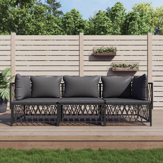 2-tlg. Garten-Lounge-Set mit Kissen Weiß Stahl