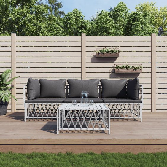2-tlg. Garten-Lounge-Set mit Kissen Weiß Stahl
