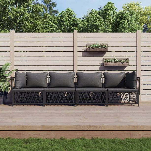 2-tlg. Garten-Lounge-Set mit Kissen Weiß Stahl