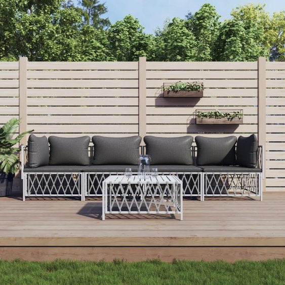 2-tlg. Garten-Lounge-Set mit Kissen Weiß Stahl