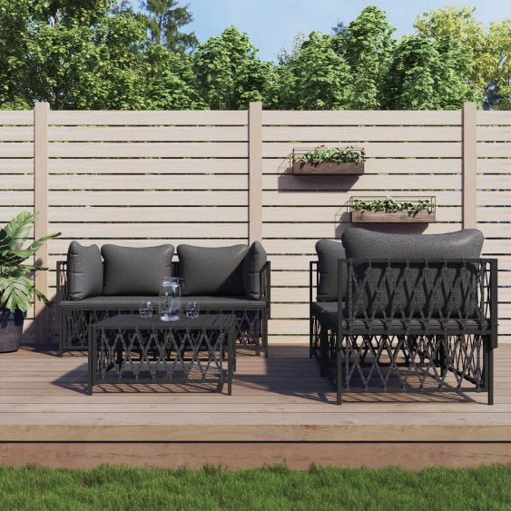 5-tlg. Garten-Lounge-Set mit Kissen Weiß Stahl