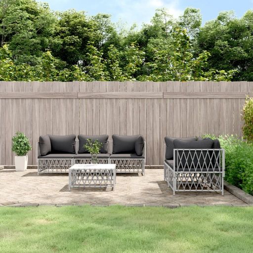 5-tlg. Garten-Lounge-Set mit Kissen Weiß Stahl