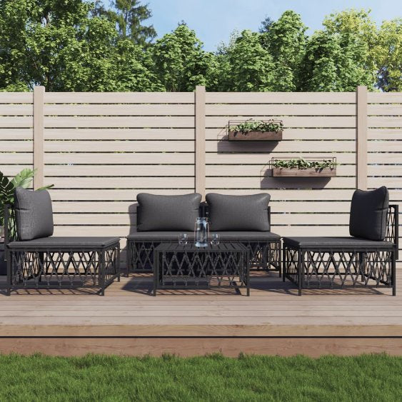 5-tlg. Garten-Lounge-Set mit Kissen Weiß Stahl