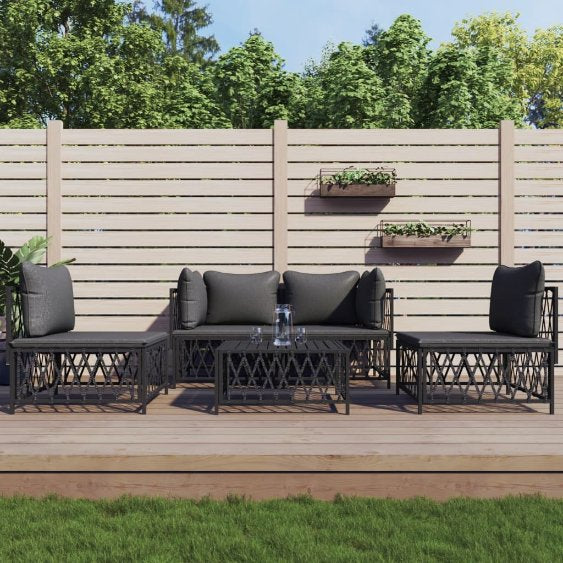 4-tlg. Garten-Lounge-Set mit Kissen Weiß Stahl