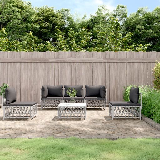 4-tlg. Garten-Lounge-Set mit Kissen Weiß Stahl