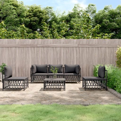 4-tlg. Garten-Lounge-Set mit Kissen Weiß Stahl