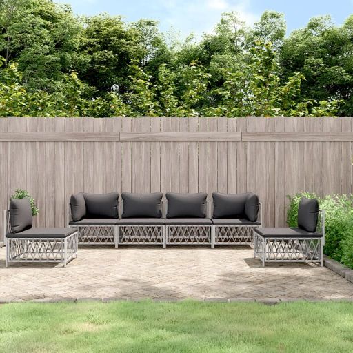 4-tlg. Garten-Lounge-Set mit Kissen Weiß Stahl
