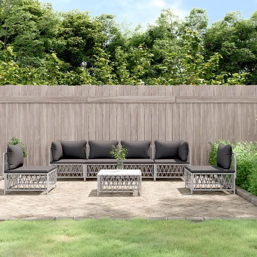 4-tlg. Garten-Lounge-Set mit Kissen Weiß Stahl