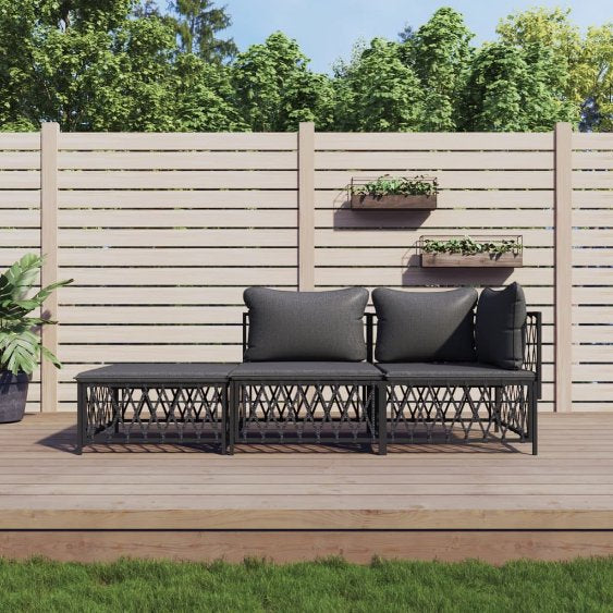 3-tlg. Garten-Lounge-Set mit Kissen Weiß Stahl