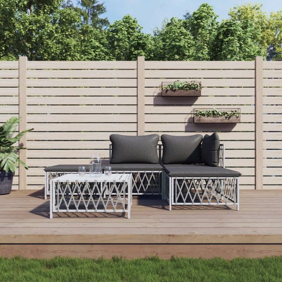 3-tlg. Garten-Lounge-Set mit Kissen Weiß Stahl