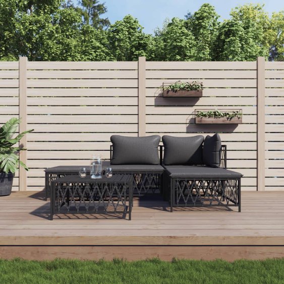 3-tlg. Garten-Lounge-Set mit Kissen Weiß Stahl