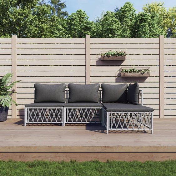 3-tlg. Garten-Lounge-Set mit Kissen Weiß Stahl