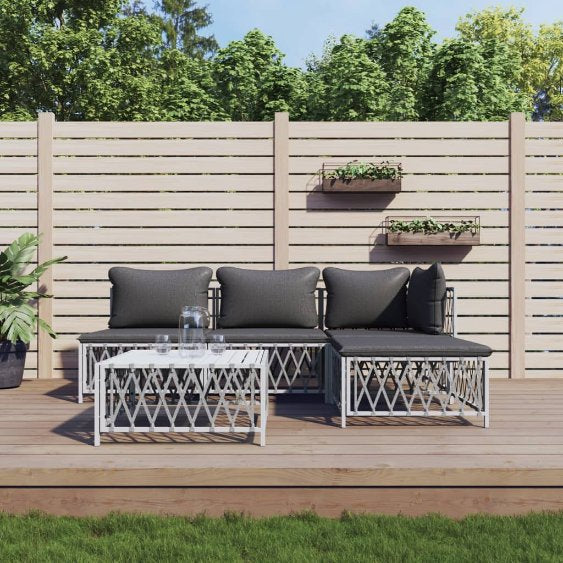 3-tlg. Garten-Lounge-Set mit Kissen Weiß Stahl