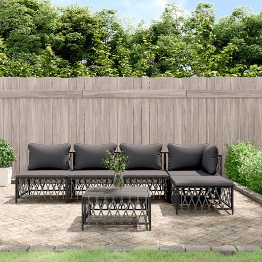 3-tlg. Garten-Lounge-Set mit Kissen Weiß Stahl