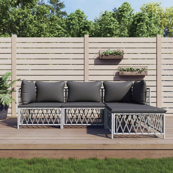 3-tlg. Garten-Lounge-Set mit Kissen Weiß Stahl