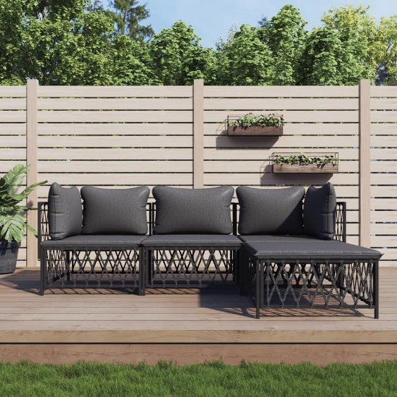 3-tlg. Garten-Lounge-Set mit Kissen Weiß Stahl