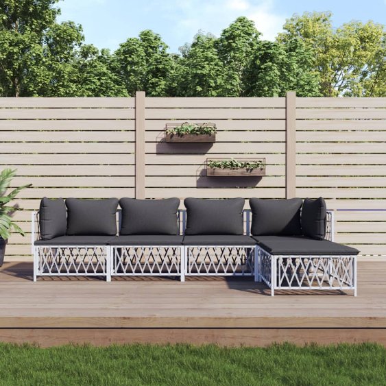 3-tlg. Garten-Lounge-Set mit Kissen Weiß Stahl