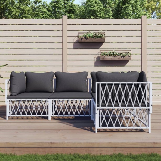3-tlg. Garten-Lounge-Set mit Kissen Weiß Stahl