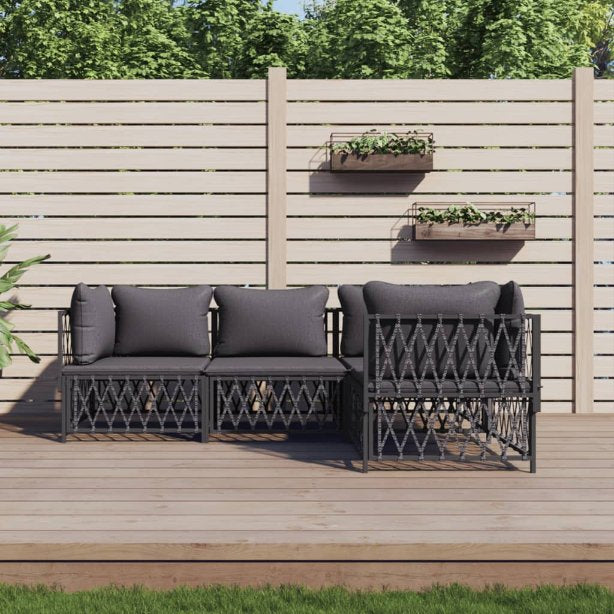 3-tlg. Garten-Lounge-Set mit Kissen Weiß Stahl