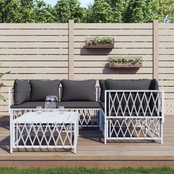 3-tlg. Garten-Lounge-Set mit Kissen Weiß Stahl