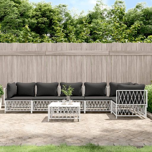 3-tlg. Garten-Lounge-Set mit Kissen Weiß Stahl