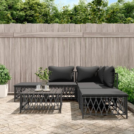 3-tlg. Garten-Lounge-Set mit Kissen Weiß Stahl